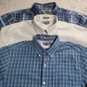 Lot Of 3 Eddie Bauer Shirt Mens Medium Blue Plaid Long Sleeve Button Down